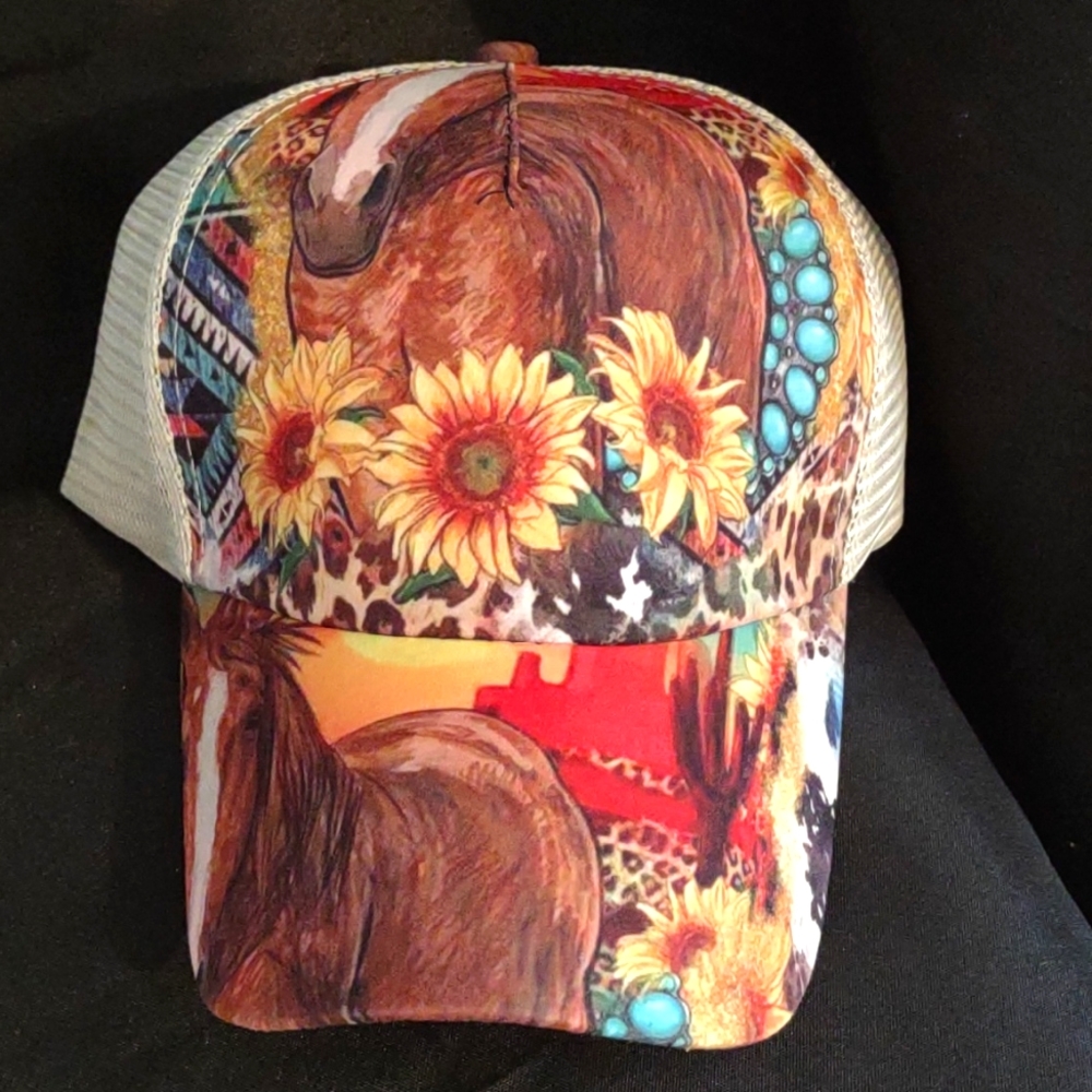 New Sunflower Western Criss Cross Ponytail Hat